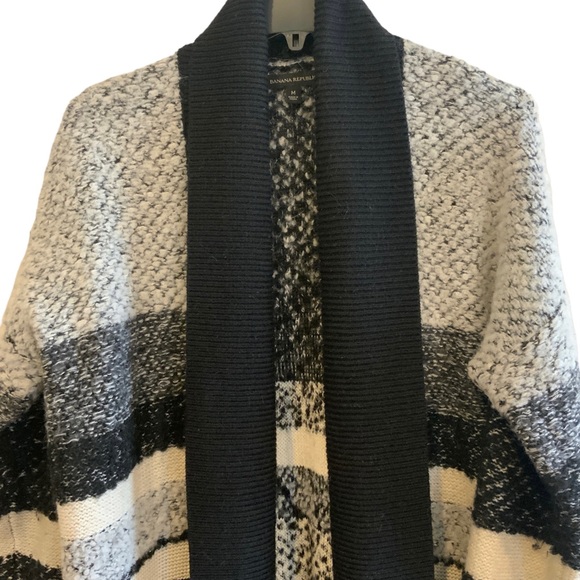 Banana Republic Landscape Long Black Grey Cream Open Front Cardigan Size Medium - Picture 3 of 15